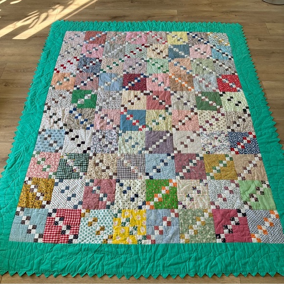 Rare Vintage Handmade Cotton Patchwork Quilt Throw Full Size - Picture 1 of 5
